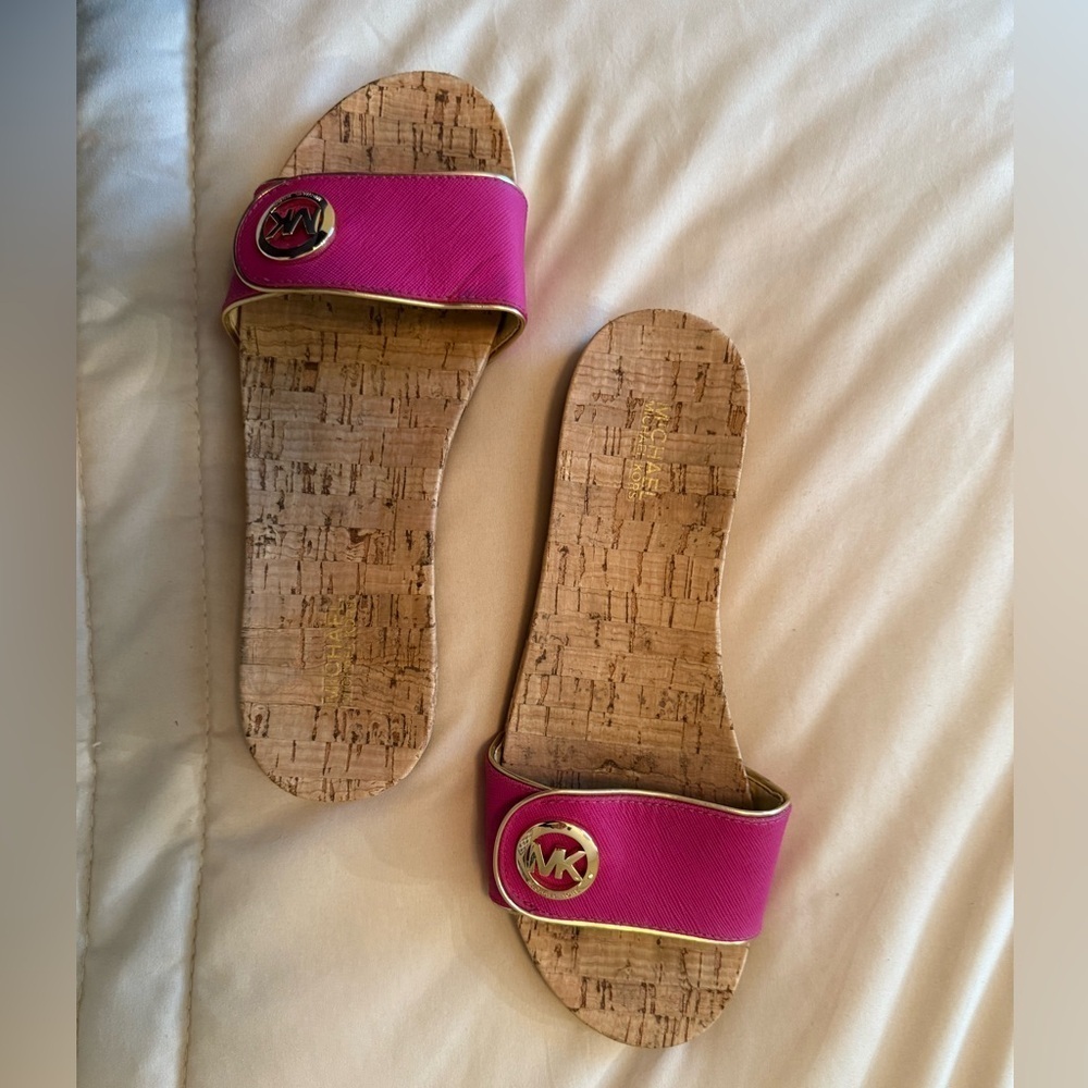 Michael Kors Pink Cork Sandals with Gold Accents - Picture 8 of 9